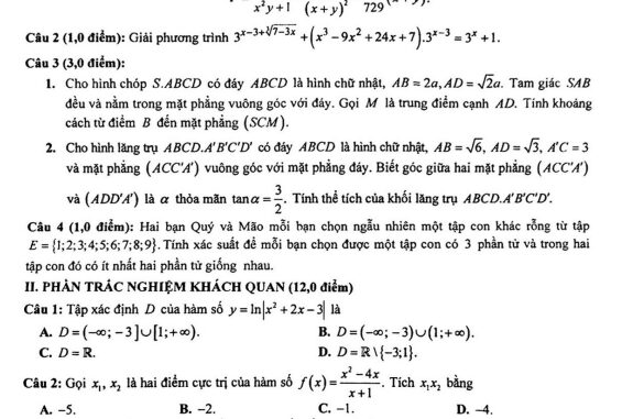 Đề thi học sinh giỏi cấp tỉnh Toán 12 năm 2022 2023 sở GD&ĐT Phú Thọ