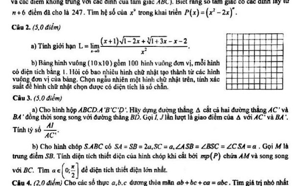 Đề thi học sinh giỏi tỉnh Toán 11 năm 2022 2023 sở GD&ĐT Hà Tĩnh