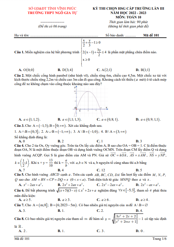 Đề thi HSG Toán 10 lần 3 năm 2022 2023 trường THPT Ngô Gia Tự Vĩnh Phúc