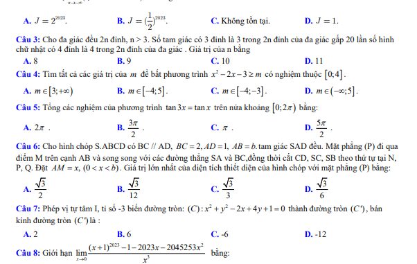 Đề thi HSG Toán 11 năm 2022 2023 trường THPT Trần Phú Vĩnh Phúc