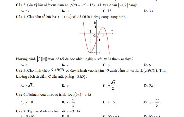 Đề thi thử Toán TN 2024 lần 1 trường THPT Quang Trung & Thanh Miện 3 Hải Dương