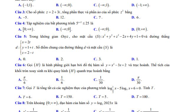 Đề thi thử tốt nghiệp THPT 2023 môn Toán lần 2 sở GD&ĐT Bắc Giang