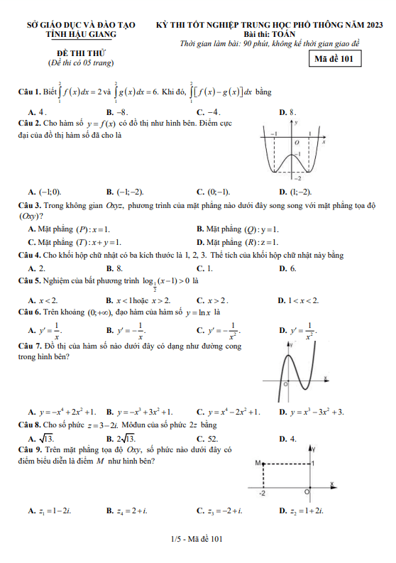 Đề thi thử tốt nghiệp THPT năm 2023 môn Toán sở GD&ĐT Hậu Giang