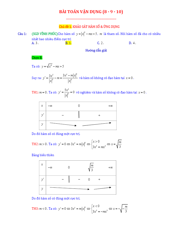 Giải chi tiết các bài toán vận dụng điểm 8 9 10 trong các đề thi thử môn Toán