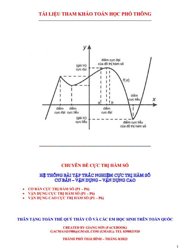 Hệ thống bài tập trắc nghiệm cực trị hàm số cơ bản vận dụng vận dụng cao