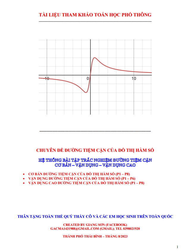 Hệ thống bài tập trắc nghiệm đường tiệm cận cơ bản vận dụng vận dụng cao