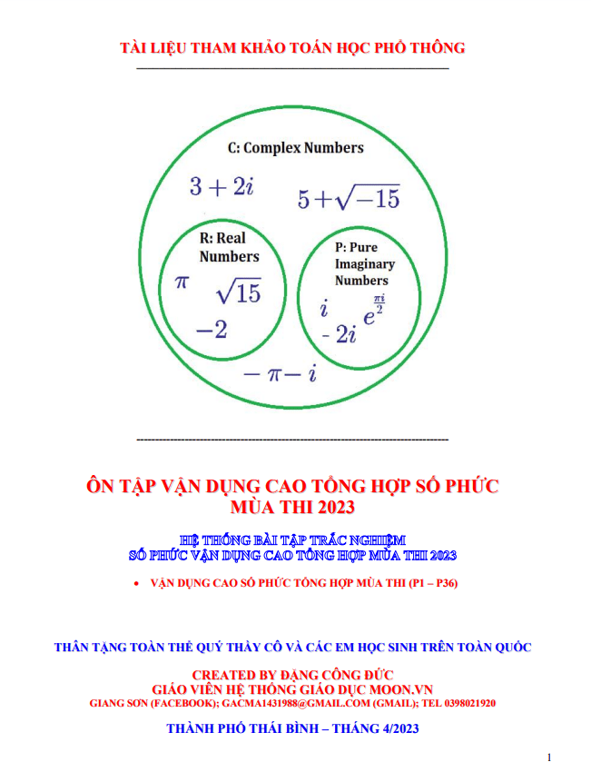 Ôn tập vận dụng cao tổng hợp số phức thi TN THPT 2023 môn Toán