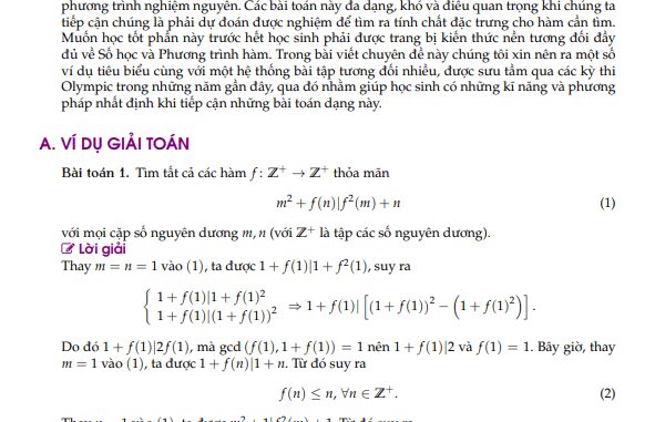 Phương trình hàm liên quan đến các tính chất số học Nguyễn Tài Chung