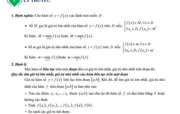 Tài liệu chuyên đề giá trị lớn nhất và giá trị nhỏ nhất của hàm số