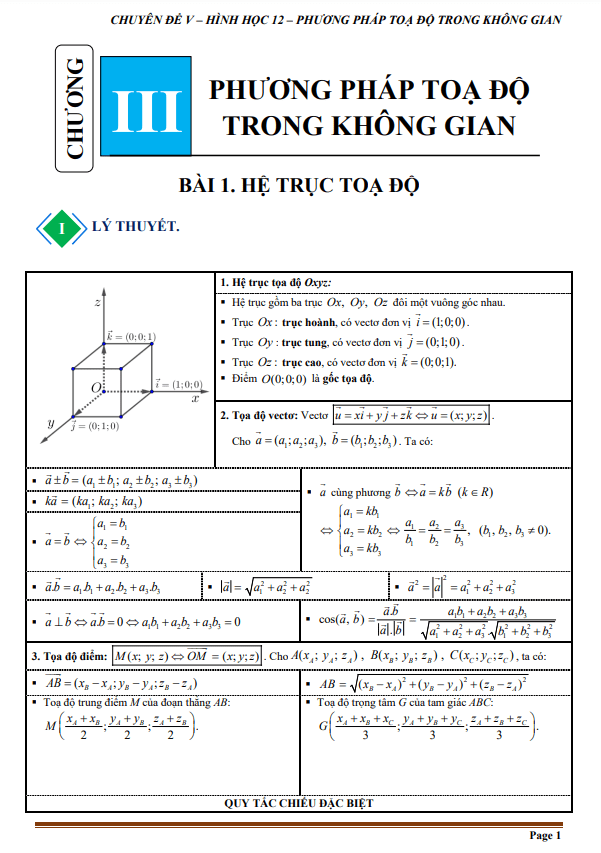 Tài liệu chuyên đề hệ tọa độ trong không gian