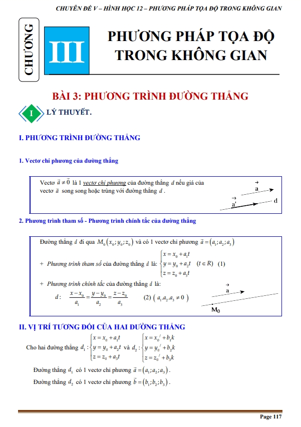 Tài liệu chuyên đề phương trình đường thẳng trong không gian