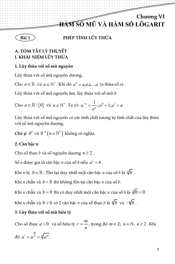 Tài liệu hàm số mũ và hàm số lôgarit Toán 11 CTST