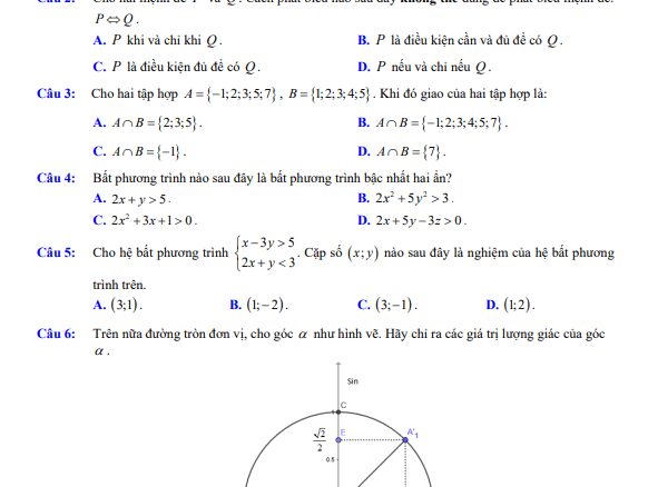 05 đề kiểm tra giữa học kì 1 Toán 10 cấu trúc trắc nghiệm mới