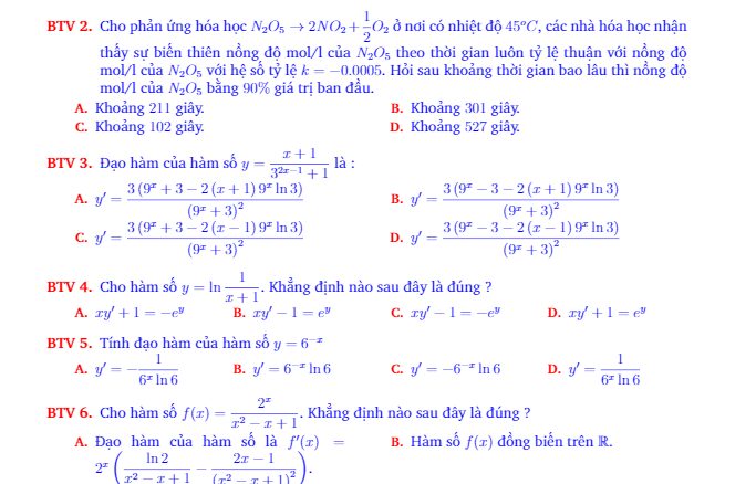 100 câu trắc nghiệm hàm số lũy thừa, mũ và logarit Bùi Thế Việt