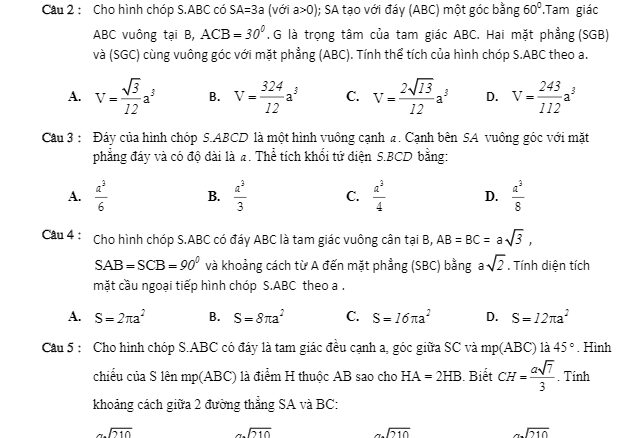 350 câu hỏi trắc nghiệm chuyên đề hình học không gian Nhóm Toán