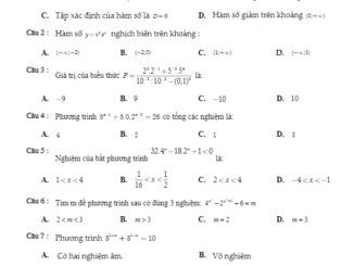 600 câu hỏi trắc nghiệm chuyên đề hàm số Mũ và Logarit Nhóm Toán