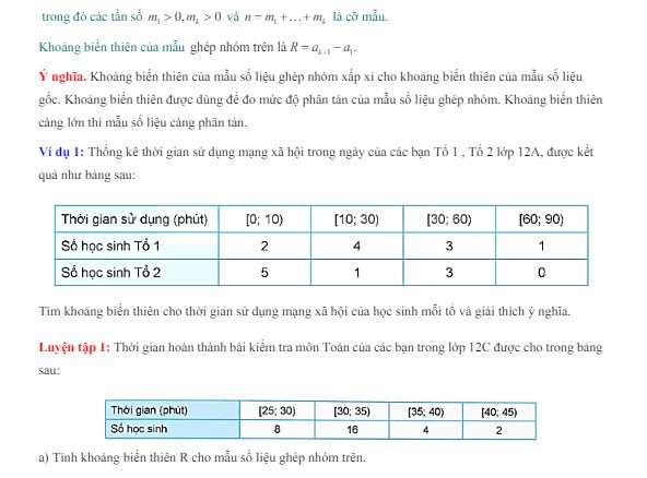 Bài giảng các số đặc trưng đo mức độ phân tán của mẫu số liệu ghép nhóm Toán 12 KNTTVCS