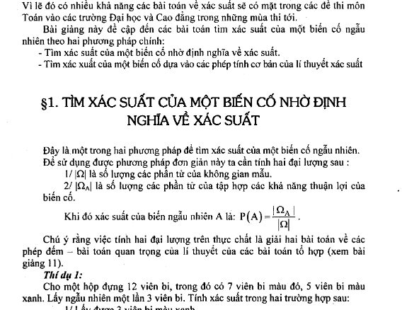 Bài giảng các ví dụ mẫu và bài tập tính xác suất