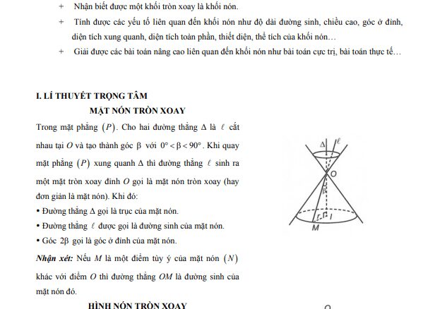 Bài giảng mặt nón, hình nón và khối nón