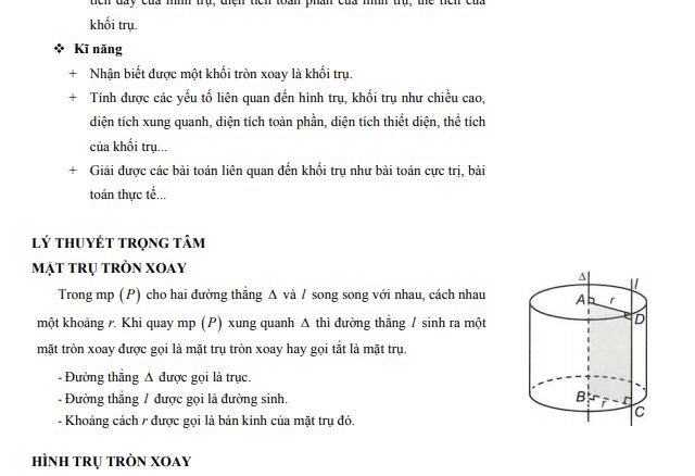 Bài giảng mặt trụ, hình trụ và khối trụ