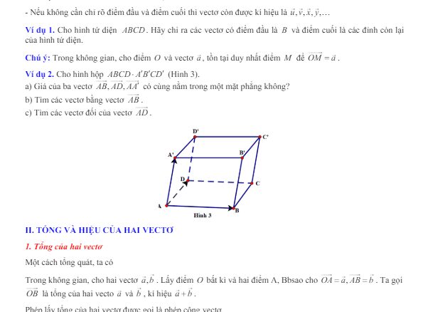 Bài giảng vectơ và hệ tọa độ trong không gian Toán 12 CTST