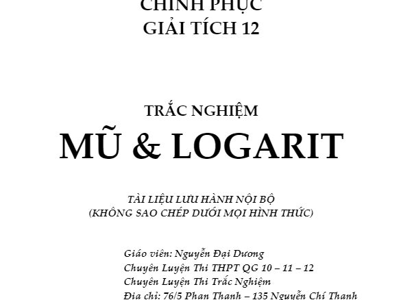 Bài tập trắc nghiệm mũ và logarit Nguyễn Đại Dương