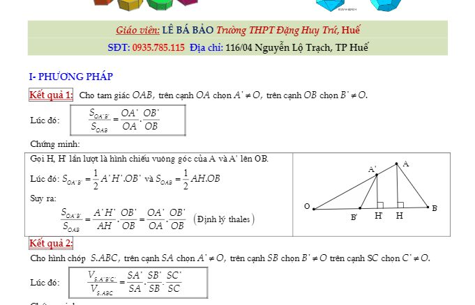 Bài tập tỷ số thể tích khối đa diện Lê Bá Bảo