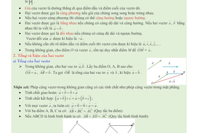 Bài tập vectơ và hệ tọa độ trong không gian