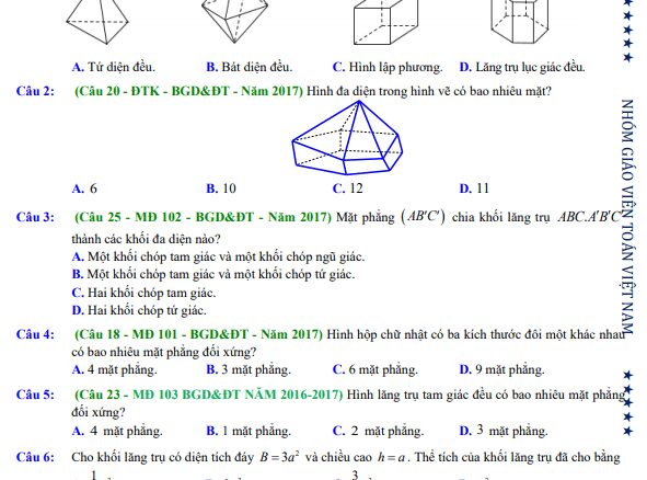 Bài toán khối đa diện và thể tích trong đề thi THPT môn Toán của Bộ GD&ĐT (2017 2021)