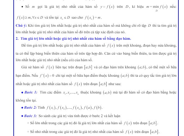 Các dạng bài tập giá trị lớn nhất, giá trị nhỏ nhất của hàm số Toán 12 CTST