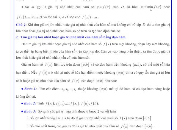 Các dạng bài tập giá trị lớn nhất và giá trị nhỏ nhất của hàm số Toán 12 Cánh Diều