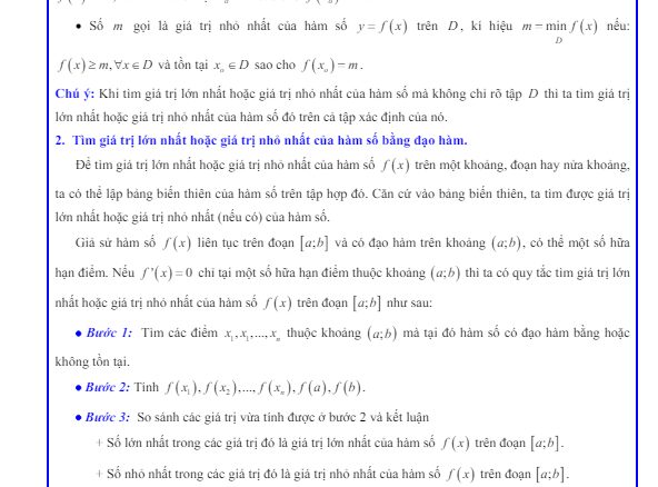 Các dạng bài tập giá trị lớn nhất và giá trị nhỏ nhất của hàm số Toán 12 KNTTVCS