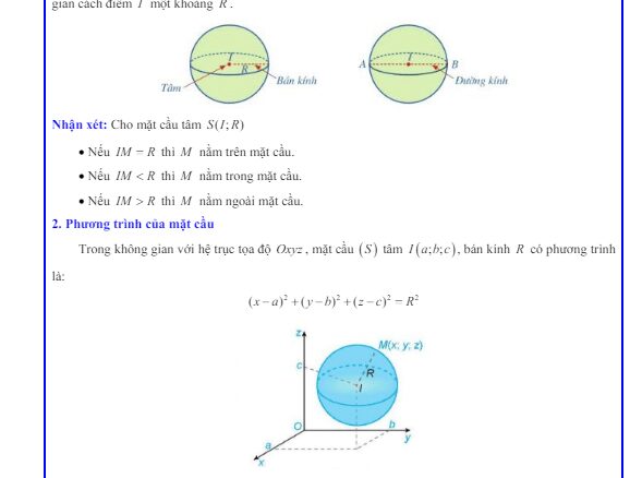 Các dạng bài tập phương trình mặt cầu Toán 12 Cánh Diều