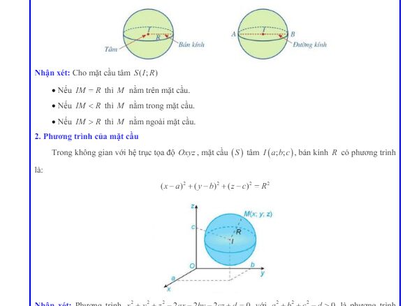 Các dạng bài tập phương trình mặt cầu Toán 12 CTST