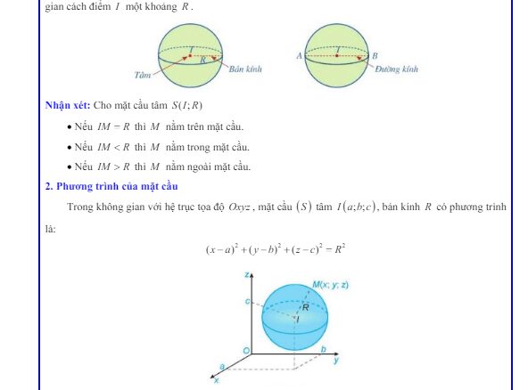 Các dạng bài tập phương trình mặt cầu Toán 12 KNTTVCS
