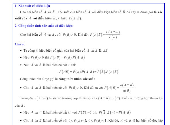 Các dạng bài tập xác suất có điều kiện Toán 12 CTST