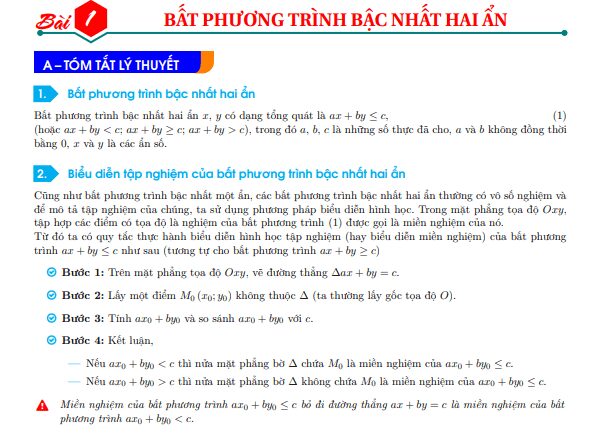 Các dạng toán bất phương trình và hệ bất phương trình bậc nhất hai ẩn thường gặp