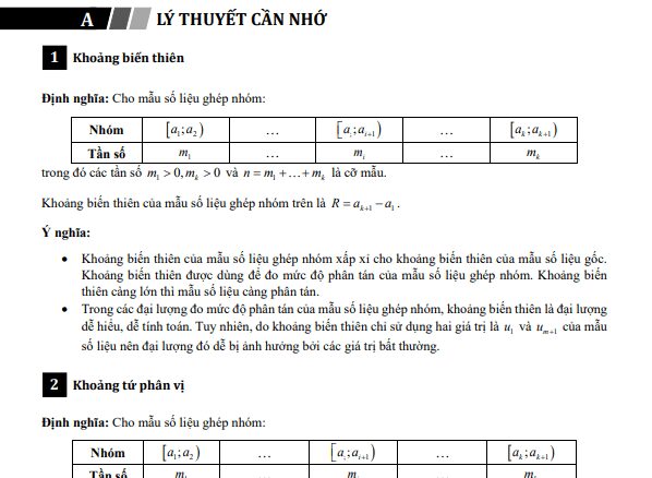 Các số đặc trưng đo mức độ phân tán của mẫu số liệu ghép nhóm Toán 12 chương trình mới