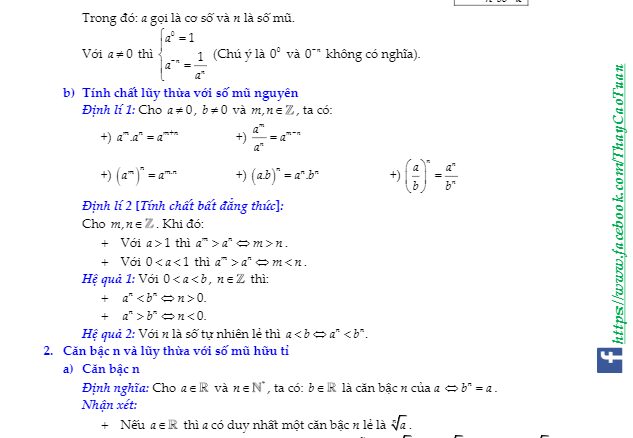 Chuyên đề hàm số lũy thừa, hàm số mũ và hàm số logarit Cao Tuấn