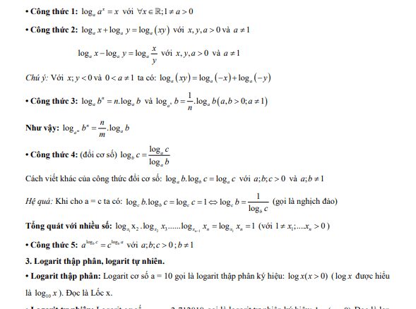 Chuyên đề trắc nghiệm công thức logarit