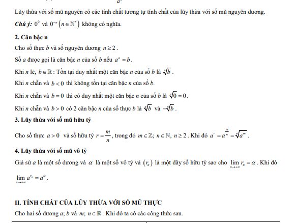 Chuyên đề trắc nghiệm công thức lũy thừa