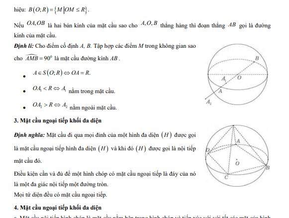 Chuyên đề trắc nghiệm mặt cầu, hình cầu và khối cầu