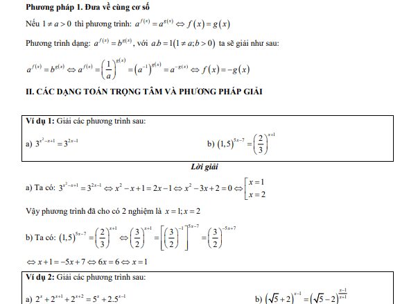 Chuyên đề trắc nghiệm phương trình mũ