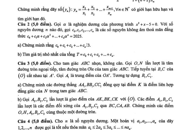 Đề chọn đội tuyển thi HSG QG môn Toán THPT năm 2024 2025 sở GD&ĐT Bắc Ninh