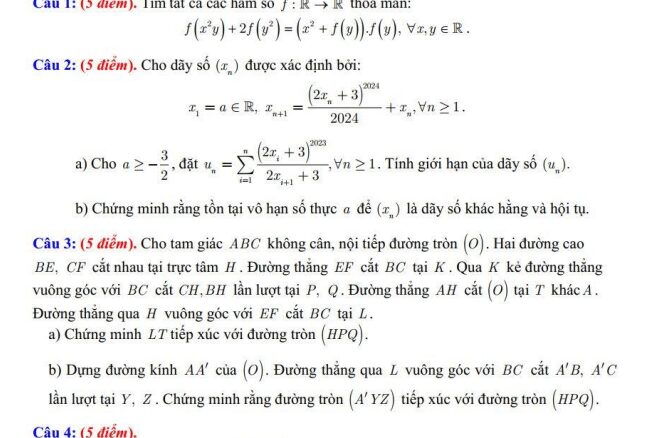 Đề chọn đội tuyển thi HSG QG môn Toán THPT năm 2024 2025 sở GD&ĐT Bình Dương