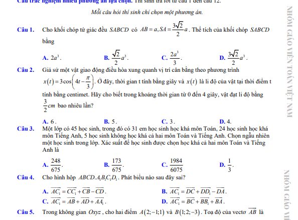 Đề chọn học sinh giỏi tỉnh Toán 12 năm 2024 2025 sở GD&ĐT Nghệ An