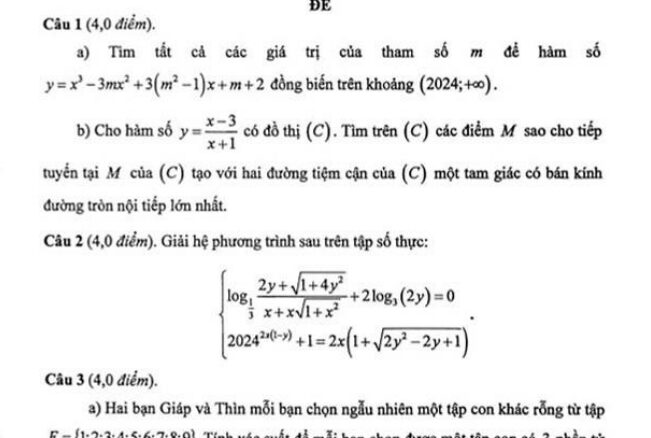 Đề chọn học sinh giỏi Toán 12 cấp tỉnh năm 2024 2025 sở GD&ĐT Bạc Liêu