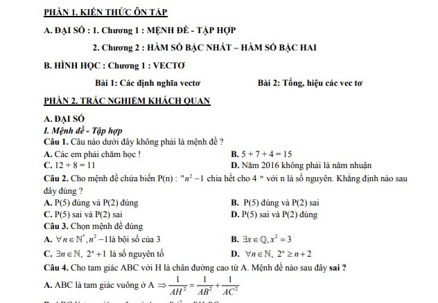 Đề cương giữa học kỳ 1 Toán 10 năm 2021 2022 trường THPT Xuân Đỉnh Hà Nội