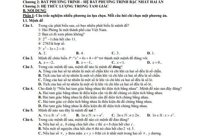 Đề cương giữa học kỳ 1 Toán 10 năm 2024 2025 trường THPT Xuân Đỉnh Hà Nội