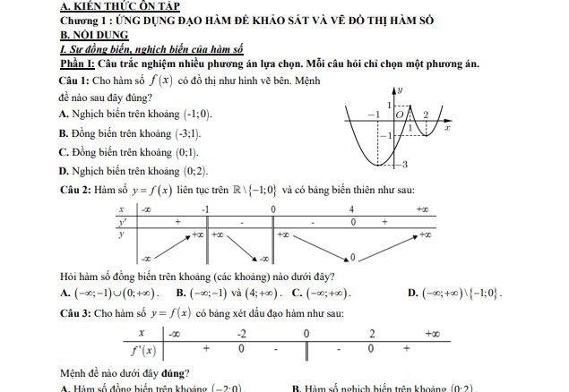 Đề cương giữa học kỳ 1 Toán 12 năm 2024 2025 trường THPT Xuân Đỉnh Hà Nội